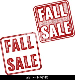 Two red realistic vector Fall Sale stamps isolated on white background. Set of red imprints announces about annual fair sale Stock Vector