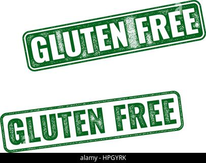 Set of green realistic vector Gluten Free grunge rubber stamp isolated on white background. Stock Vector