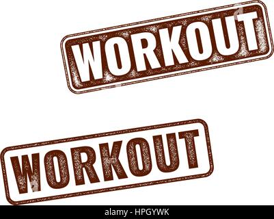 Two realistic vector Workout grunge rubber stamps isolated on white background Stock Vector
