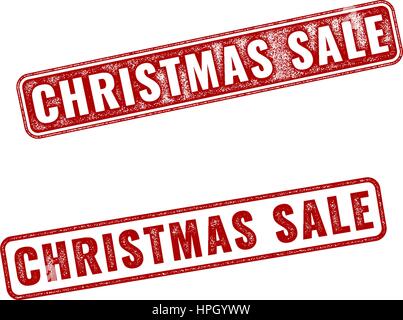 Two red realistic vector Christmas sale stamps isolated on white background. Set of red imprints of announcement annual fair Stock Vector