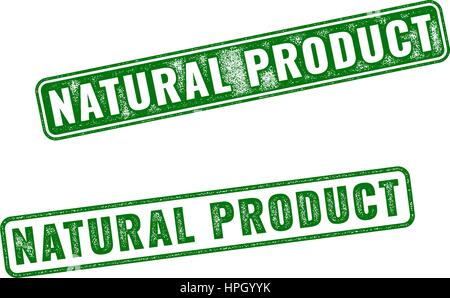 Set of green realistic vector Natural Product grunge rubber stamp isolated on white background. Stock Vector