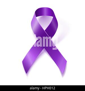Purple awareness realistic ribbon isolated on white background with drop shadow Stock Vector