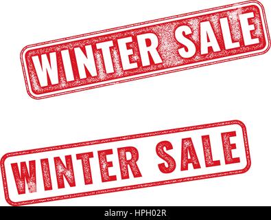 Two red realistic vector Winter sale stamps isolated on white background. Set of red Winter Sale imprints of announcement annual fair Stock Vector
