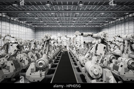 3d rendering robotic arms with empty conveyor belt Stock Photo