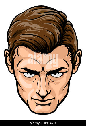 A serious looking handsome mans face in a cartoon pop art comic book style Stock Photo