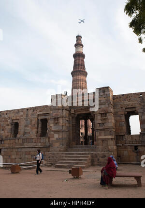 Qutab Minar is a soaring, 73 m-high tower of victory, built in 1193 by Qutab-ud-din Aibak immediately after the defeat of Delhi's last Hindu kingdom. Stock Photo