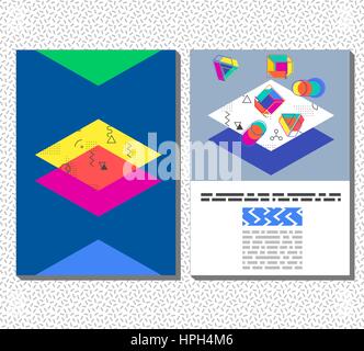 Flyer, leaflet, booklet layout. Editable design template. A4 2-fold brochure with abstract elements in trendy memphis style Stock Vector