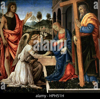 Filippino Lippi (1457-1504). Italian painter. Annunciation with the Saints John the Baptist and Andrew, 1483. Bourbon Collection. National Museum of Capodimonte. Naples. Italy. Stock Photo