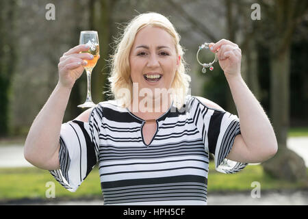 Mother of four Beverley Doran, 37, from West Yorkshire, celebrates at the Hollins Hall Marriott Hotel & Country Club in Bradford after scooping a &Acirc;&pound;14,509,500 jackpot prize on last Friday's (17 Feb 2017) EuroMillions draw. Stock Photo