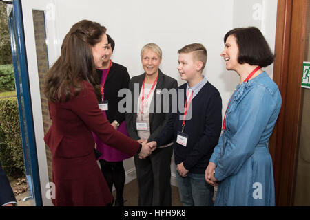 The Duchess of Cambridge meets Craig Davies during a visit to MIST, a child and adolescent mental health project in Torfaen in Wales. Stock Photo