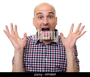 handsome bald man surprised isolated over white background Stock Photo