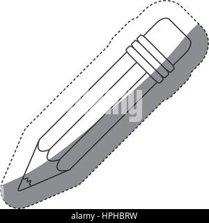 grayscale contour sticker with pencil with eraser and shadow middle Stock Vector