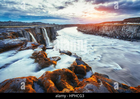 Fantastic views of Selfoss waterfall in the national park Vatnajokull, Iceland Stock Photo