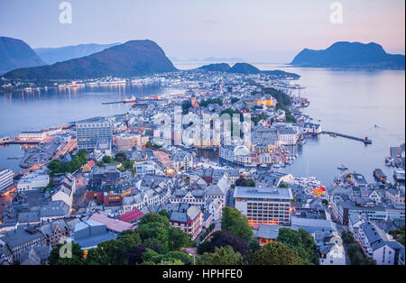 Fjellstua viewpoint in mount Aksla, Alesund, More og Romsdal, Norway Stock Photo