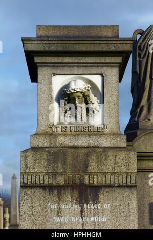 It is finished, memorial stone in Glasgow on grave of Isaac Blackwood Stock Photo