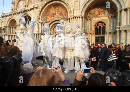 Venice, February 2017:  Costumed people during the famous venetian Carnival , on February 2017 in Venice, Italy Stock Photo