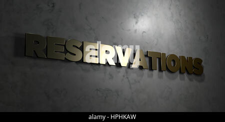 Reservations - Gold text on black background - 3D rendered royalty free ...