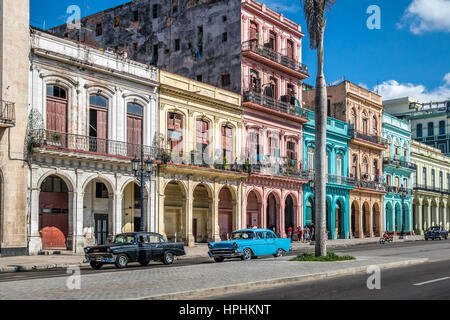 Cars in old Havana downtown Street - Havana, Cuba Stock Photo