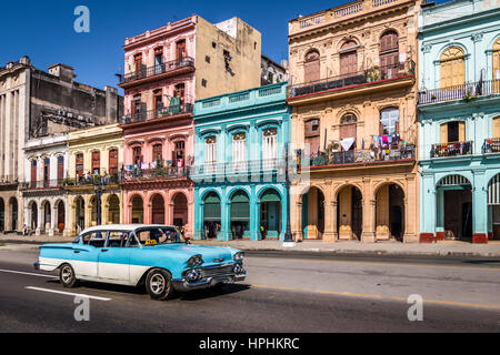 Cars in old Havana downtown Street - Havana, Cuba Stock Photo