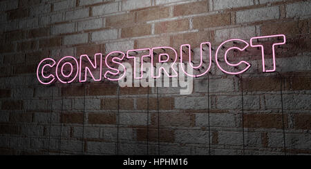 CONSTRUCT - fluorescent Neon tube Sign on brickwork - Front view - 3D ...