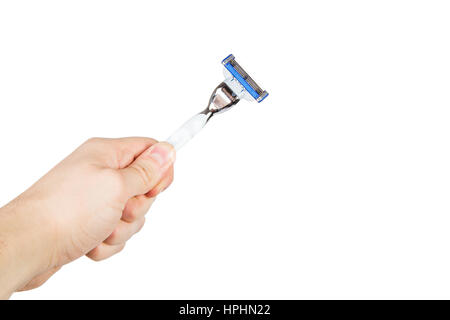 Razor in the hand isolated on white background Stock Photo