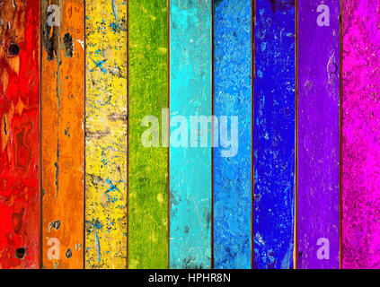 colorful wooden planks retro rainbow texture background Stock Photo