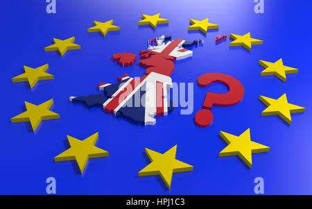 Great Britain map with flag and EU stars. 3D rendering Stock Photo