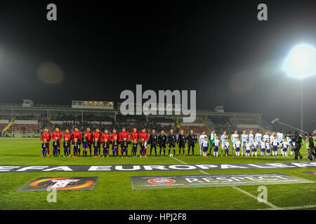 February 16, 2017: Astra Giurgiu and Genk teams at the begining of the UEFA Europa League 2016-2017, Group E game between FC Astra Giurgiu (ROU) and Genk (BEL) at Marin Anastasovici Stadium, Giurgiu,  Romania ROU. Foto: Cronos/Cristian Stavri Stock Photo