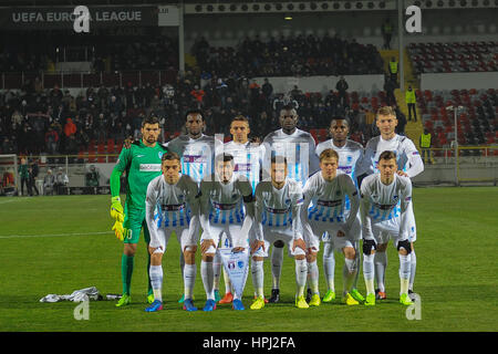 February 16, 2017: Genk's team  at the begining of the UEFA Europa League 2016-2017, Group E game between FC Astra Giurgiu (ROU) and Genk (BEL) at Marin Anastasovici Stadium, Giurgiu,  Romania ROU. Foto: Cronos/Cristian Stavri Stock Photo