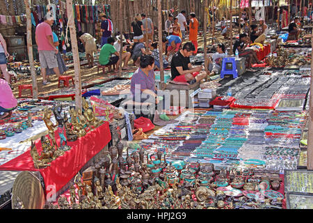 Anjuna Beach, Goa, India - Shops and customers at the Wednesday flea market selling varieties of merchandise. Only for editorial Stock Photo