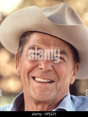 RONALD REAGAN (1911-2004) as 40th President of the United States at his home at Rancho del Cielo in January 1976. Photo: White House official. Stock Photo
