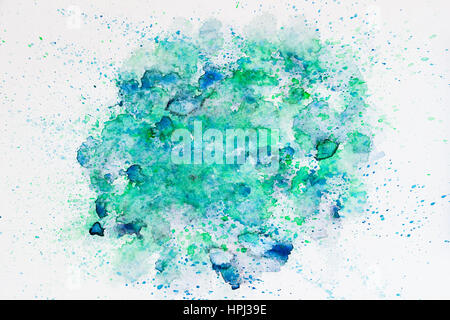 Trendy color concept. Watercolor abstract background painting with spray, spots, splashes. Hand drawn on paper grain texture. For modern pattern, wallpaper, banner design. Stock Photo