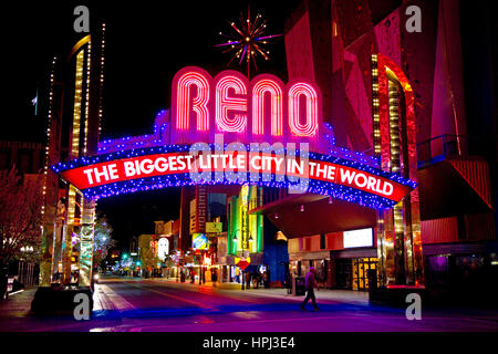 The Reno Arch, an iconic landmark in Reno, Nevada, USA. Stock Photo