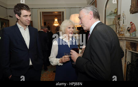 The Duchess of Cornwall, flanked by Brendan Cox (left) meets Richard Scudamore (right), Chief Executive of the Premier League, during a reception to launch The Great Get Together at Clarence House in London. Stock Photo