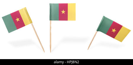 Small cocktail flags of Cameroon in different positions isolated on white.(series) . Also easy to use as a design element :) Stock Photo