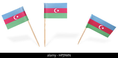 Small cocktail flags of Azerbaijan in different positions isolated on white.(series) . Also easy to use as a design element :) Stock Photo