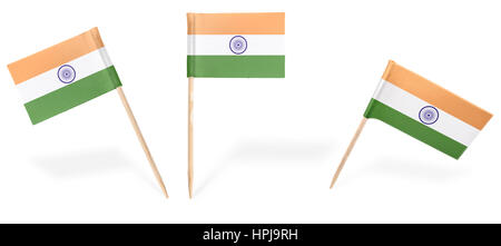 Small cocktail flags of India in different positions isolated on white.(series) . Also easy to use as a design element :) Stock Photo