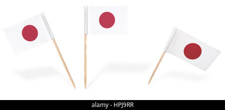 Small cocktail flags of Japan in different positions isolated on white.(series) . Also easy to use as a design element :) Stock Photo