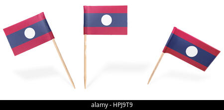 Small cocktail flags of Laos in different positions isolated on white.(series) . Also easy to use as a design element :) Stock Photo