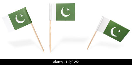 Small cocktail flags of Pakistan in different positions isolated on white.(series) . Also easy to use as a design element :) Stock Photo