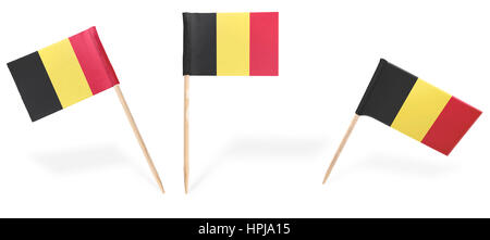 Small cocktail flags of Belgium in different positions isolated on white.(series) . Also easy to use as a design element :) Stock Photo