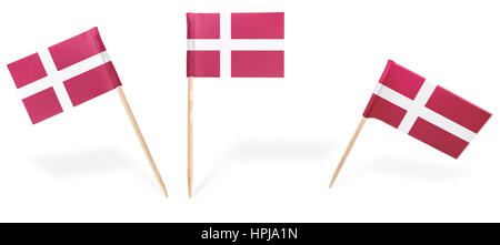 Small cocktail flags of Denmark in different positions isolated on white.(series) . Also easy to use as a design element :)