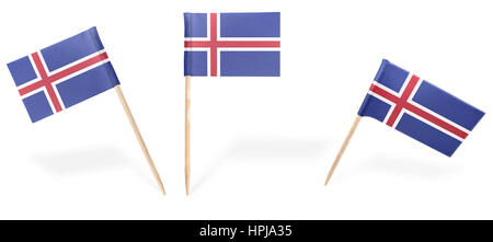 Small cocktail flags of Iceland in different positions isolated on white.(series) . Also easy to use as a design element :) Stock Photo