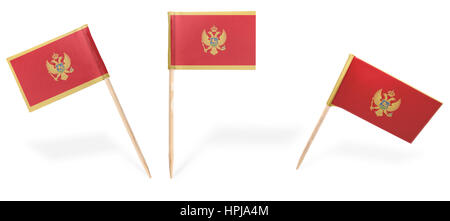 Small cocktail flags of Montenegro in different positions isolated on white.(series) . Also easy to use as a design element :) Stock Photo