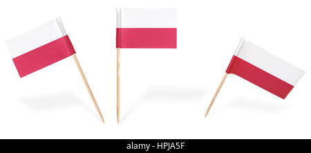 Small cocktail flags of Poland in different positions isolated on white.(series) . Also easy to use as a design element :) Stock Photo