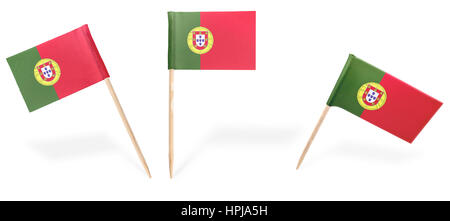 Small cocktail flags of Portugal in different positions isolated on white.(series) . Also easy to use as a design element :) Stock Photo