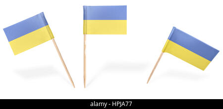Small cocktail flags of Ukraine in different positions isolated on white.(series) . Also easy to use as a design element :) Stock Photo