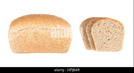 Healthy organic bread with bran. Good for diet and healthy eating. With slices isolated on white background Stock Photo