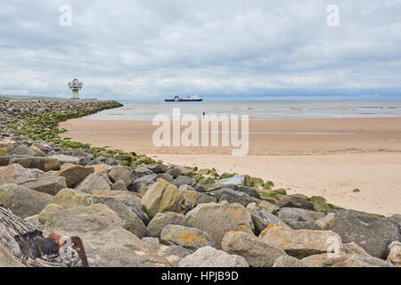 Liverpool way out from Harbour Crosby beach Stock Photo