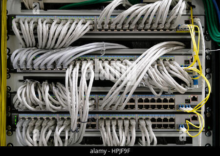 Detail of cable management on a data centre server room Stock Photo